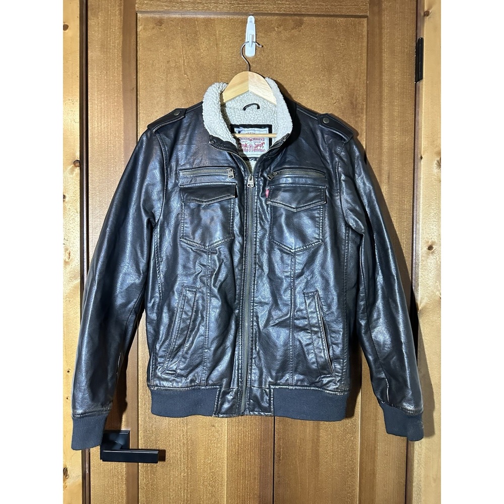 Levi's Men's Small Brown Faux Leather Sherpa Lined Moto Bomber
